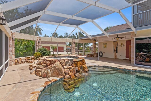 4317 Mccullough St, Port Charlotte, FL 33948 - view of swimming pool with a patio area, a ceiling fan, a lanai, and a pool with connected hot tub