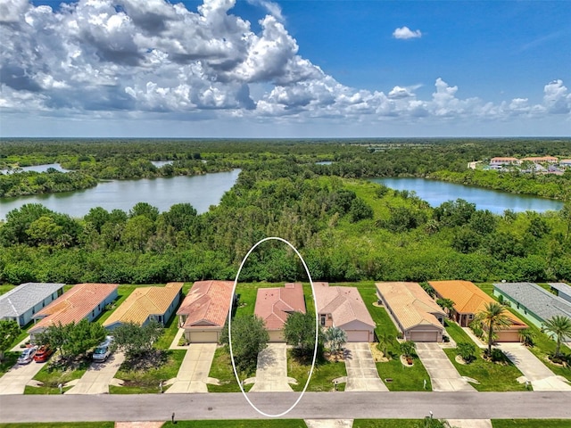 13210 SW Pembroke Cir N, Lake Suzy, FL 34269 - aerial perspective of suburban area featuring a nearby body of water and a heavily wooded area