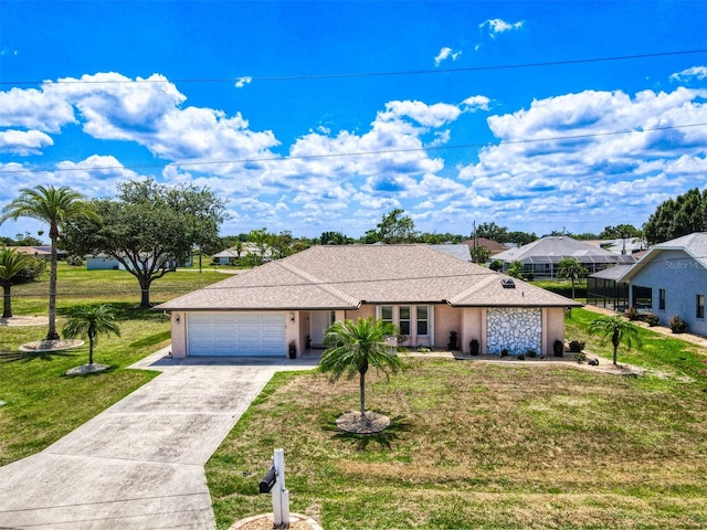25379 Paladin Ln, Punta Gorda, FL 33983 - ranch-style house with an attached garage, a front lawn, and driveway