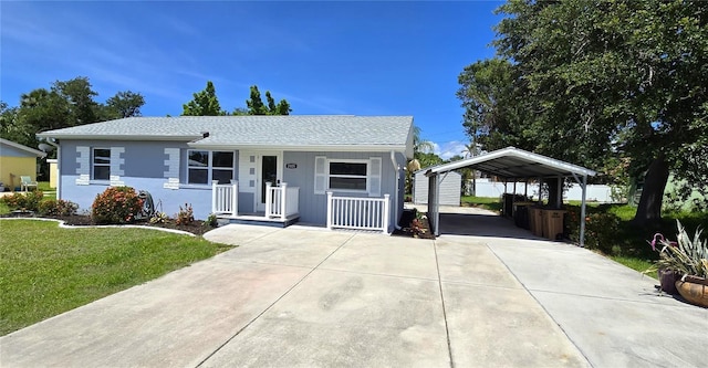 2805 Gussie St, Punta Gorda, FL 33950 - view of front of home with a carport, covered porch, a front yard, and concrete driveway