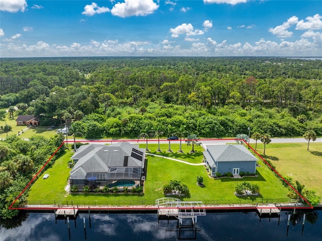 1025 Cheshire St, Port Charlotte, FL 33953 - view of subject property featuring a forest, a nearby body of water, and property boundaries highlighted