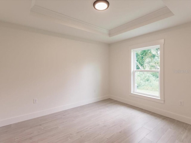 17130 Elder St, Port Charlotte, FL 33954 - unfurnished room with a tray ceiling, ornamental molding, light wood-style floors, and baseboards
