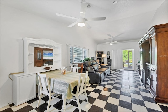 3105/3109 Vasco St, Punta Gorda, FL 33950 - dining room featuring dark flooring, vaulted ceiling, and a ceiling fan