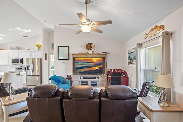 16094 Ortega Dr, Punta Gorda, FL 33955 - living room with vaulted ceiling and a ceiling fan