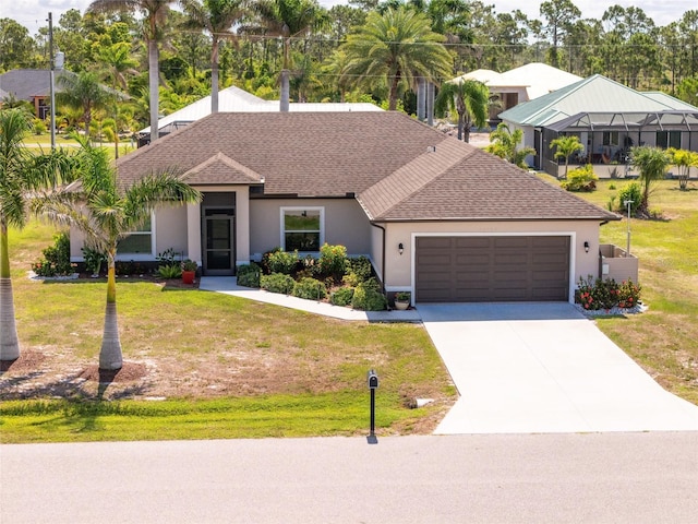 16094 Ortega Dr, Punta Gorda, FL 33955 - view of front of home featuring an attached garage, stucco siding, roof with shingles, and driveway