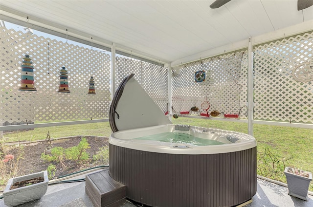 4044 S Salford Blvd, North Port, FL 34287 - sunroom / solarium with a hot tub and ceiling fan