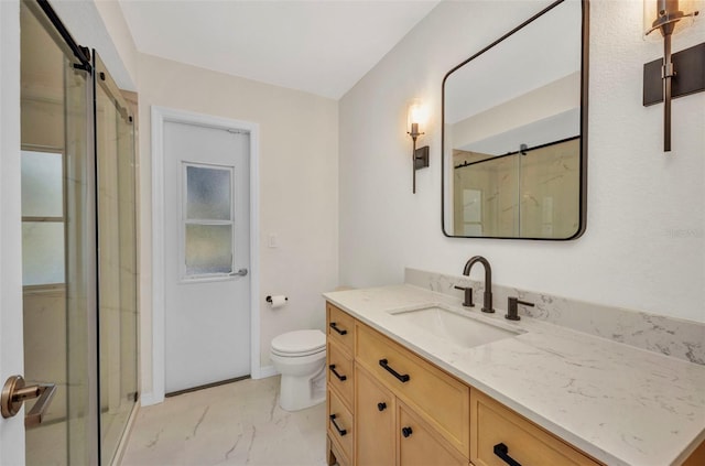 2442 Rio De Janeiro Ave, Punta Gorda, FL 33983 - bathroom with a marble finish shower, marble look tile flooring, vanity, and toilet