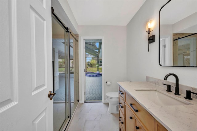2442 Rio De Janeiro Ave, Punta Gorda, FL 33983 - full bathroom featuring vanity, toilet, a marble finish shower, and marble finish floors