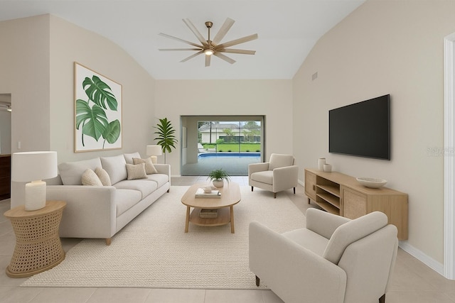 2442 Rio De Janeiro Ave, Punta Gorda, FL 33983 - tiled living area featuring lofted ceiling and ceiling fan
