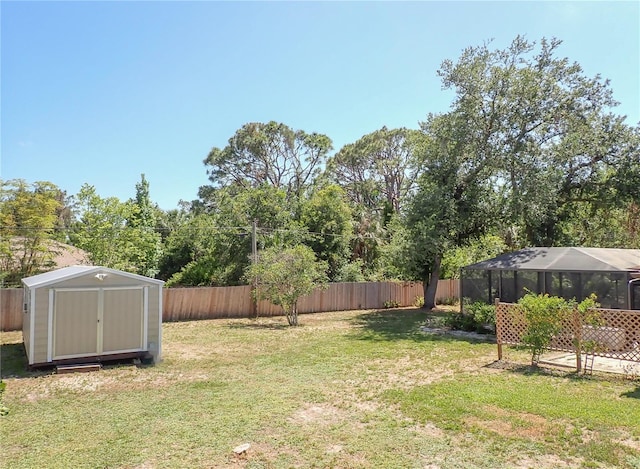 4071 Dekle Ave, North Port, FL 34286 - fenced backyard with a storage shed and a lanai