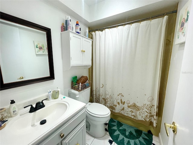 3122 Scranton St, Port Charlotte, FL 33952 - bathroom featuring toilet, vanity, shower / bath combination with curtain, and tile patterned flooring