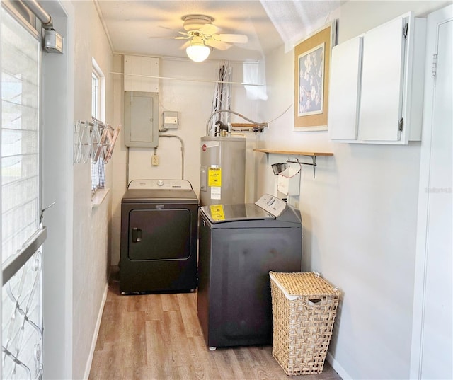 3122 Scranton St, Port Charlotte, FL 33952 - washroom with water heater, washing machine and clothes dryer, light wood finished floors, electric panel, and a ceiling fan