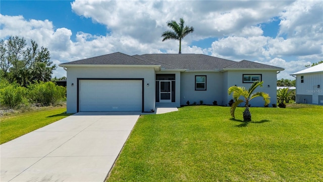 3302 Palm Dr, Punta Gorda, FL 33950 - ranch-style home featuring an attached garage, driveway, a front yard, and stucco siding