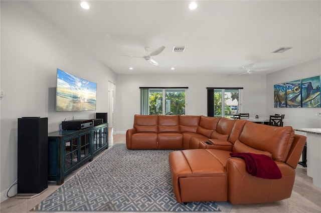 3302 Palm Dr, Punta Gorda, FL 33950 - living room with a ceiling fan, recessed lighting, and baseboards