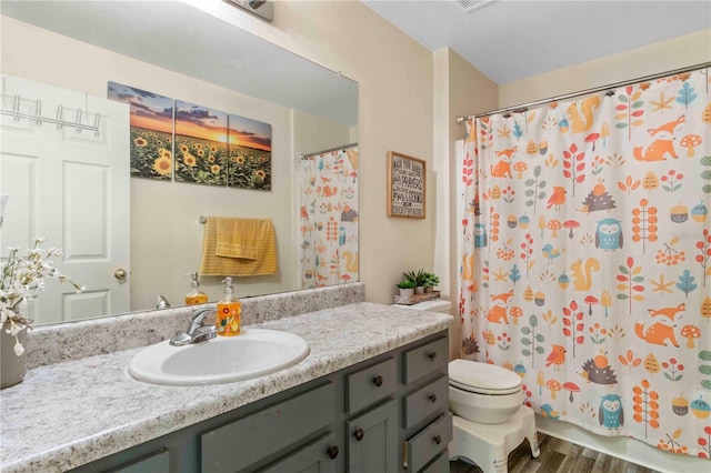 4702 Westwood Dr, Punta Gorda, FL 33982 - bathroom with toilet, vanity, and a shower with curtain
