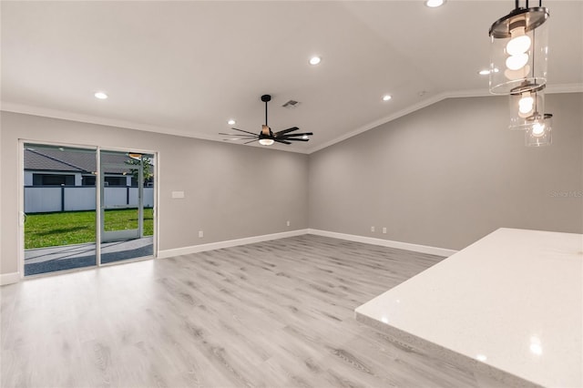 16280 Minorca Dr, Punta Gorda, FL 33955 - spare room featuring ornamental molding, ceiling fan, recessed lighting, light wood-type flooring, and baseboards