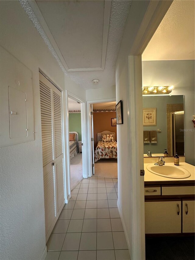 4120 SE 19th Pl Unit 202, Cape Coral, FL 33904 - corridor featuring a sink, light carpet, light tile patterned flooring, and electric panel