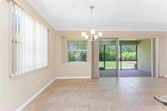 11666 Parrotfish St, Venice, FL 34292 - unfurnished room featuring a chandelier, baseboards, and ornamental molding