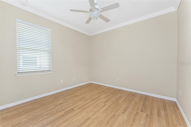 11666 Parrotfish St, Venice, FL 34292 - spare room with light wood-style flooring, baseboards, ornamental molding, and a ceiling fan