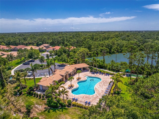11666 Parrotfish St, Venice, FL 34292 - drone / aerial view of a forest, a pool area, and a large body of water