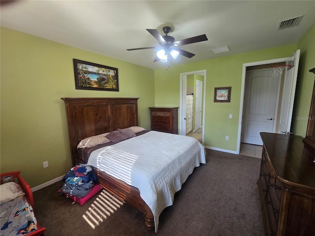 2739 Sherman Oak Dr, North Port, FL 34289 - bedroom featuring dark carpet, baseboards, and ceiling fan