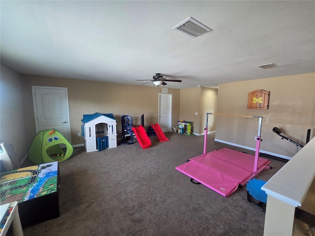 2739 Sherman Oak Dr, North Port, FL 34289 - game room featuring a ceiling fan, carpet, and baseboards