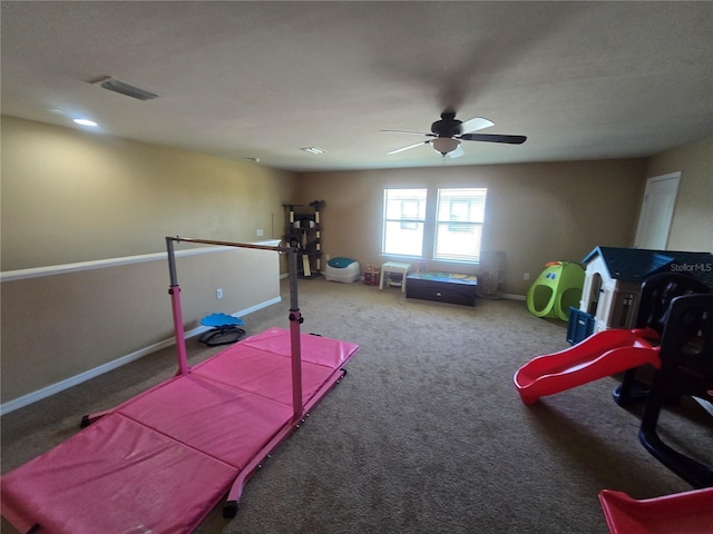 2739 Sherman Oak Dr, North Port, FL 34289 - recreation room with ceiling fan, carpet, and baseboards