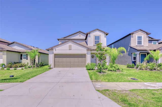 111 Rain Lily Ave, Spring Hill, FL 34609 - traditional-style home featuring stucco siding, concrete driveway, a front yard, and a garage