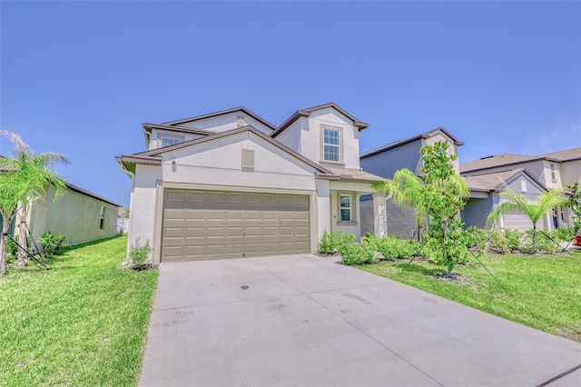 111 Rain Lily Ave, Spring Hill, FL 34609 - traditional-style home featuring stucco siding, driveway, a front lawn, and a garage