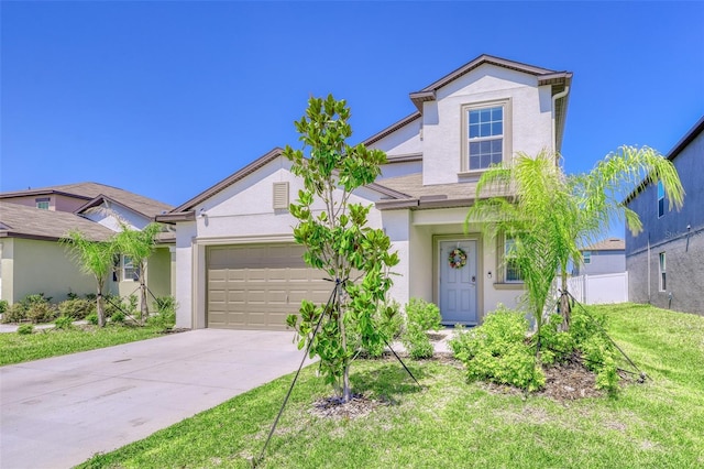 111 Rain Lily Ave, Spring Hill, FL 34609 - traditional-style house with stucco siding, concrete driveway, a garage, and a front yard