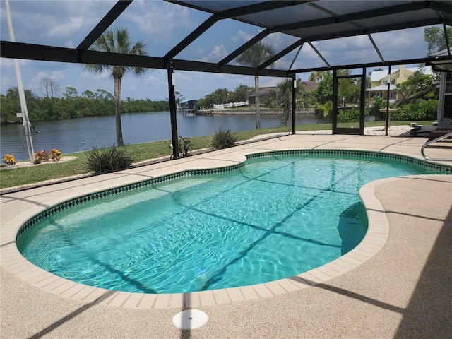 4216 Bur St, Port Charlotte, FL 33948 - outdoor pool with a water view, a patio, and glass enclosure