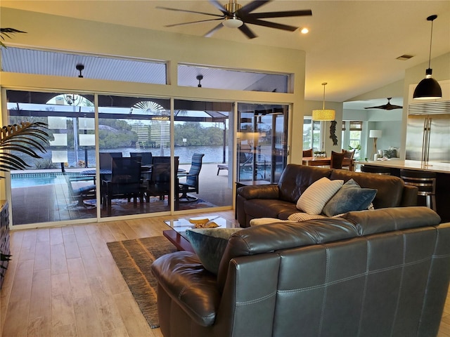 4216 Bur St, Port Charlotte, FL 33948 - living area with a ceiling fan, hardwood / wood-style flooring, and recessed lighting