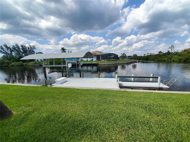 4216 Bur St, Port Charlotte, FL 33948 - dock area with a water view and a lawn