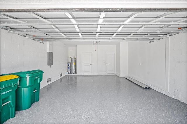 17197 Russell Ave, Port Charlotte, FL 33954 - garage with concrete block wall, electric panel, and electric water heater