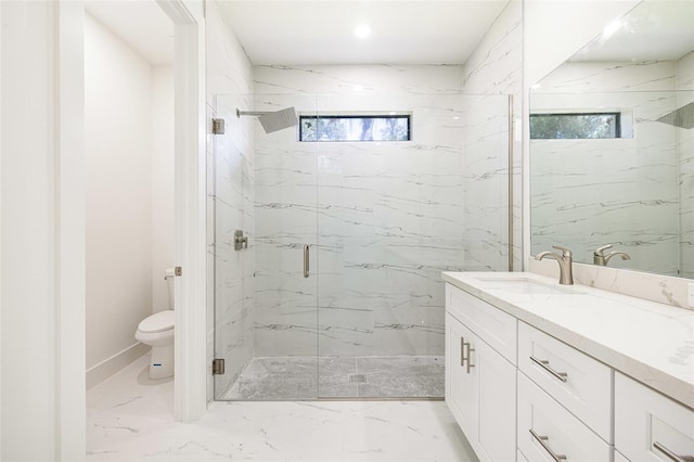 355 Milton St, Port Charlotte, FL 33954 - full bath with toilet, a marble finish shower, marble finish flooring, and vanity