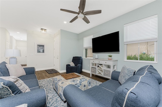 8866 Tuscany Isles Dr, Punta Gorda, FL 33950 - living area with wood finished floors, ceiling fan, baseboards, and recessed lighting
