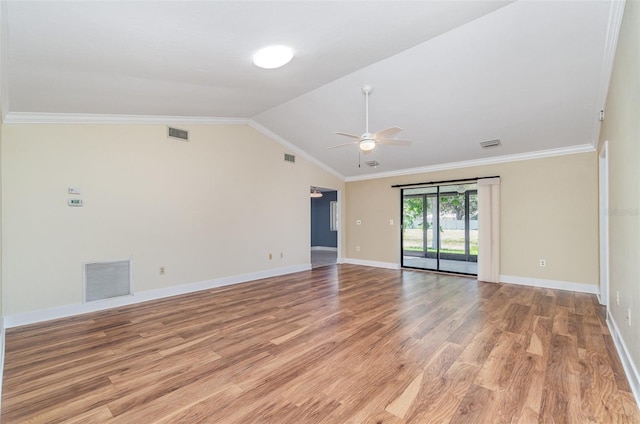 541 Wekiva River Ct Unit 94, Englewood, FL 34223 - spare room with a ceiling fan, light wood finished floors, lofted ceiling, baseboards, and crown molding