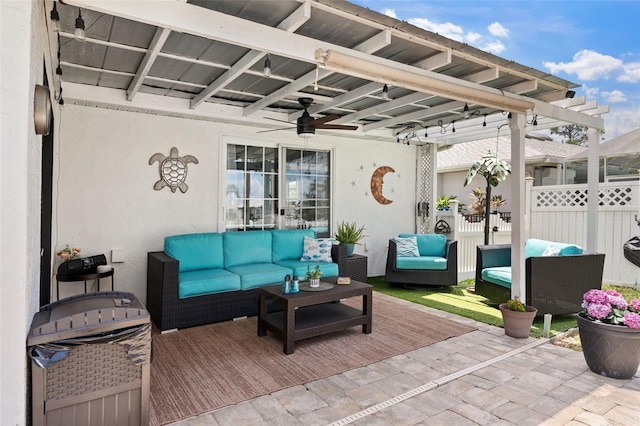 425 Corrientes Cir, Punta Gorda, FL 33983 - view of patio with outdoor lounge area, a ceiling fan, and a wooden deck