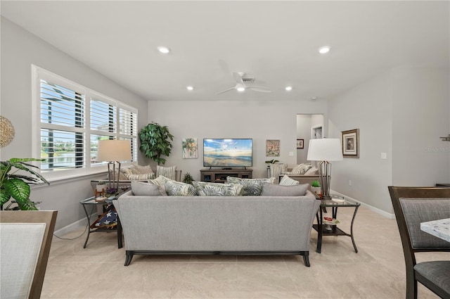 1470 Hyssop Loop, North Port, FL 34289 - living room featuring ceiling fan, recessed lighting, and baseboards