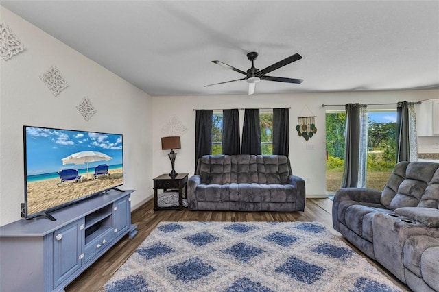 3799 Laredo Ave, North Port, FL 34288 - living area featuring ceiling fan, wood finished floors, and baseboards