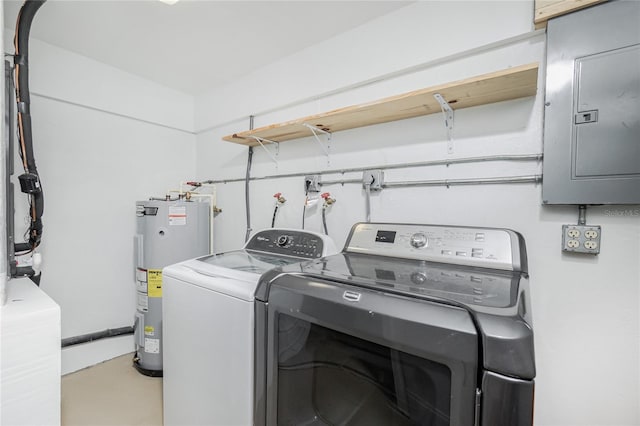 416 Allen St, Punta Gorda, FL 33950 - laundry room featuring electric panel, water heater, and washer and clothes dryer