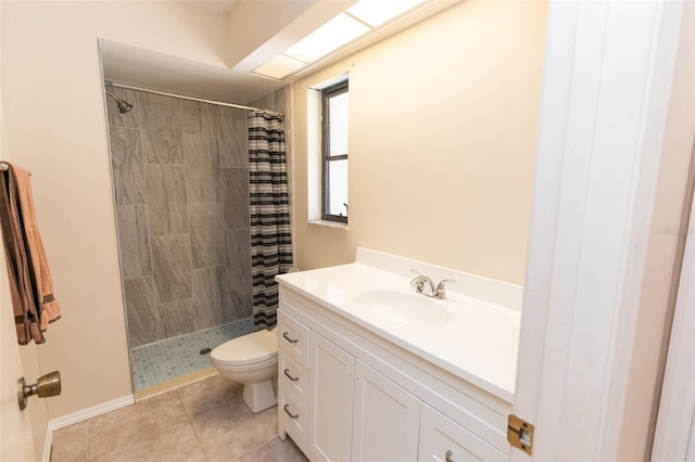 238 Mark Twain Ln, Rotonda West, FL 33947 - bathroom with toilet, a tile shower, vanity, and tile patterned floors