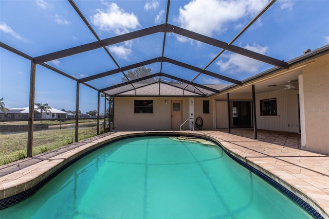 238 Mark Twain Ln, Rotonda West, FL 33947 - outdoor pool featuring a patio, a lanai, and a ceiling fan