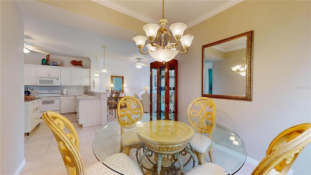 2002 Bal Harbor Blvd Unit 1712, Punta Gorda, FL 33950 - dining space with ceiling fan, a chandelier, light tile patterned flooring, ornamental molding, and baseboards