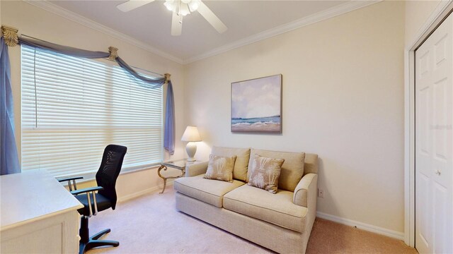 2002 Bal Harbor Blvd Unit 1712, Punta Gorda, FL 33950 - office with light colored carpet, ceiling fan, baseboards, and ornamental molding