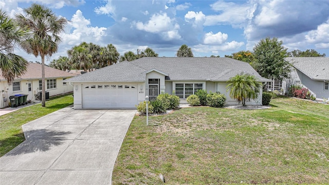 4055 Alwick Ln, North Port, FL 34287 - ranch-style house featuring an attached garage, driveway, a front lawn, and stucco siding