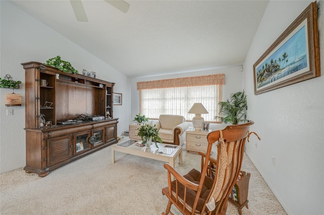 4055 Alwick Ln, North Port, FL 34287 - living room with lofted ceiling, carpet flooring, and ceiling fan