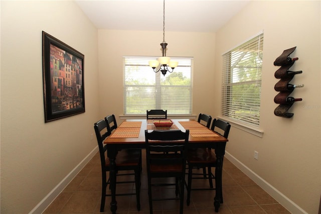13256 Creekside Ln, Port Charlotte, FL 33953 - dining area with a chandelier, dark tile patterned floors, and baseboards
