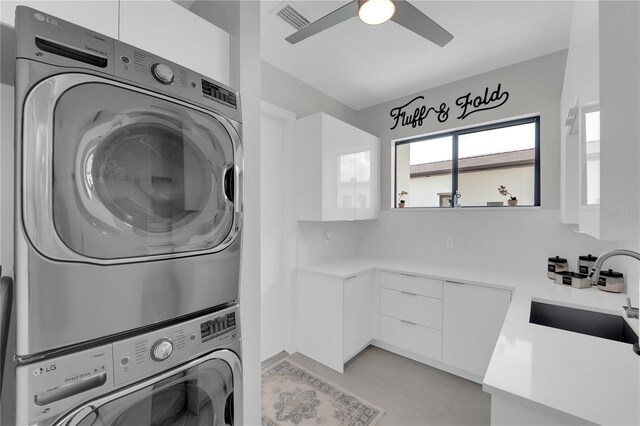 1324 Longwood Dr, Fort Myers, FL 33919 - washroom with stacked washer / drying machine and ceiling fan
