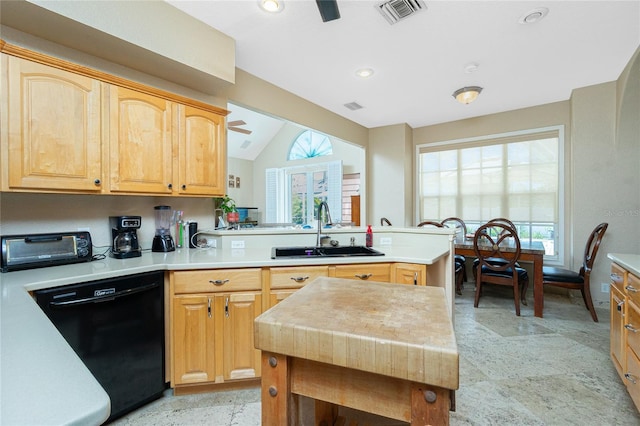 5219 Guava Ter, Port Charlotte, FL 33981 - kitchen with a sink, black dishwasher, light countertops, a ceiling fan, and recessed lighting